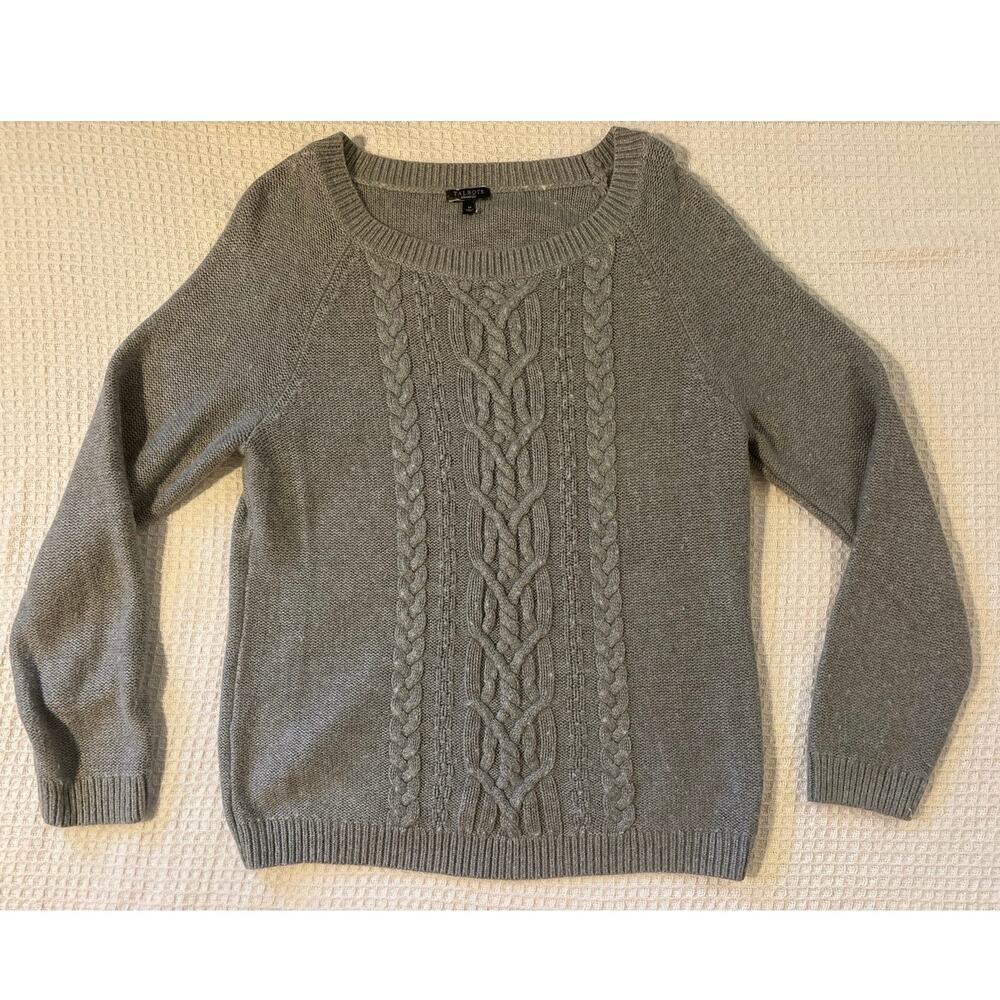 Talbots Women's Angola Blend Grey Cable Knit Crewneck Pullover Sweater Size M